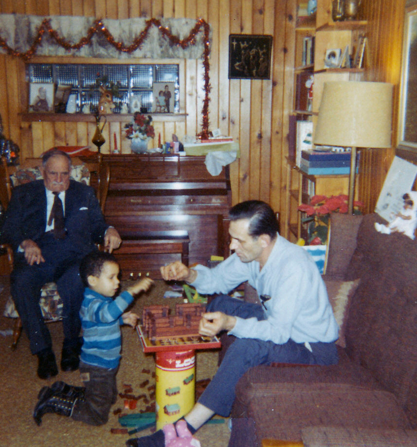 Photo of Kenny and Dad with Lincoln Logs